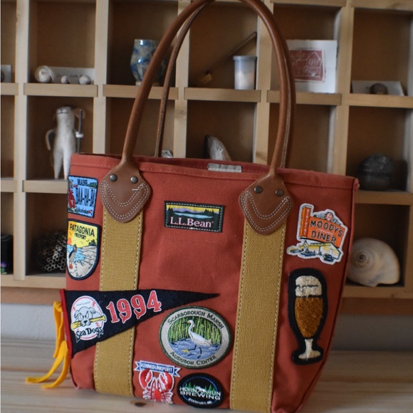 L.L. Bean Handbags - L.L. Bean Canvas and Leather Tote with Maine Patches